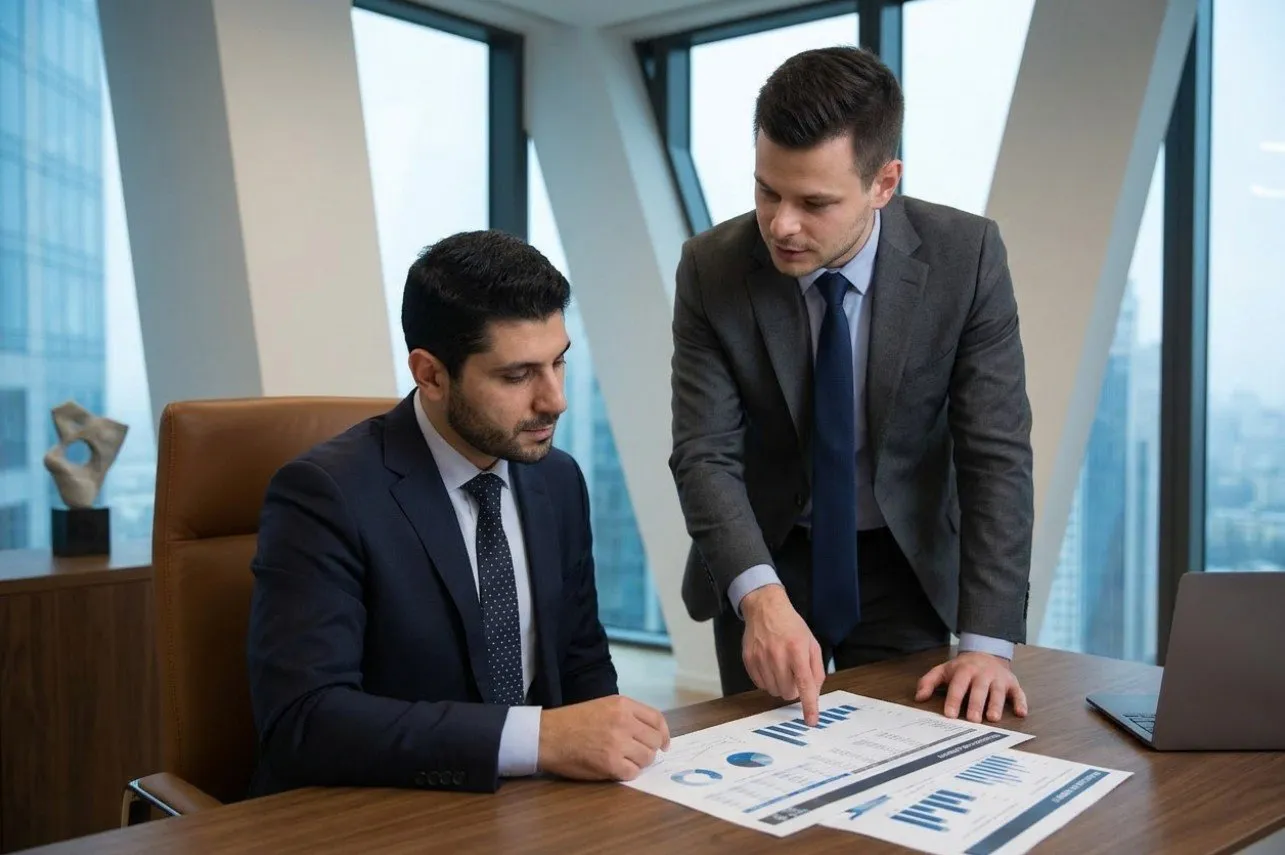 Akim présentant un document à Mathieu