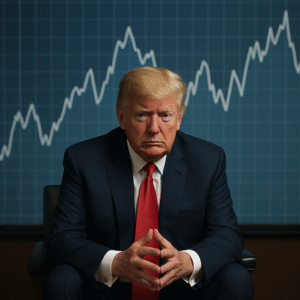 Donald Trump avec en fond un graphique boursier