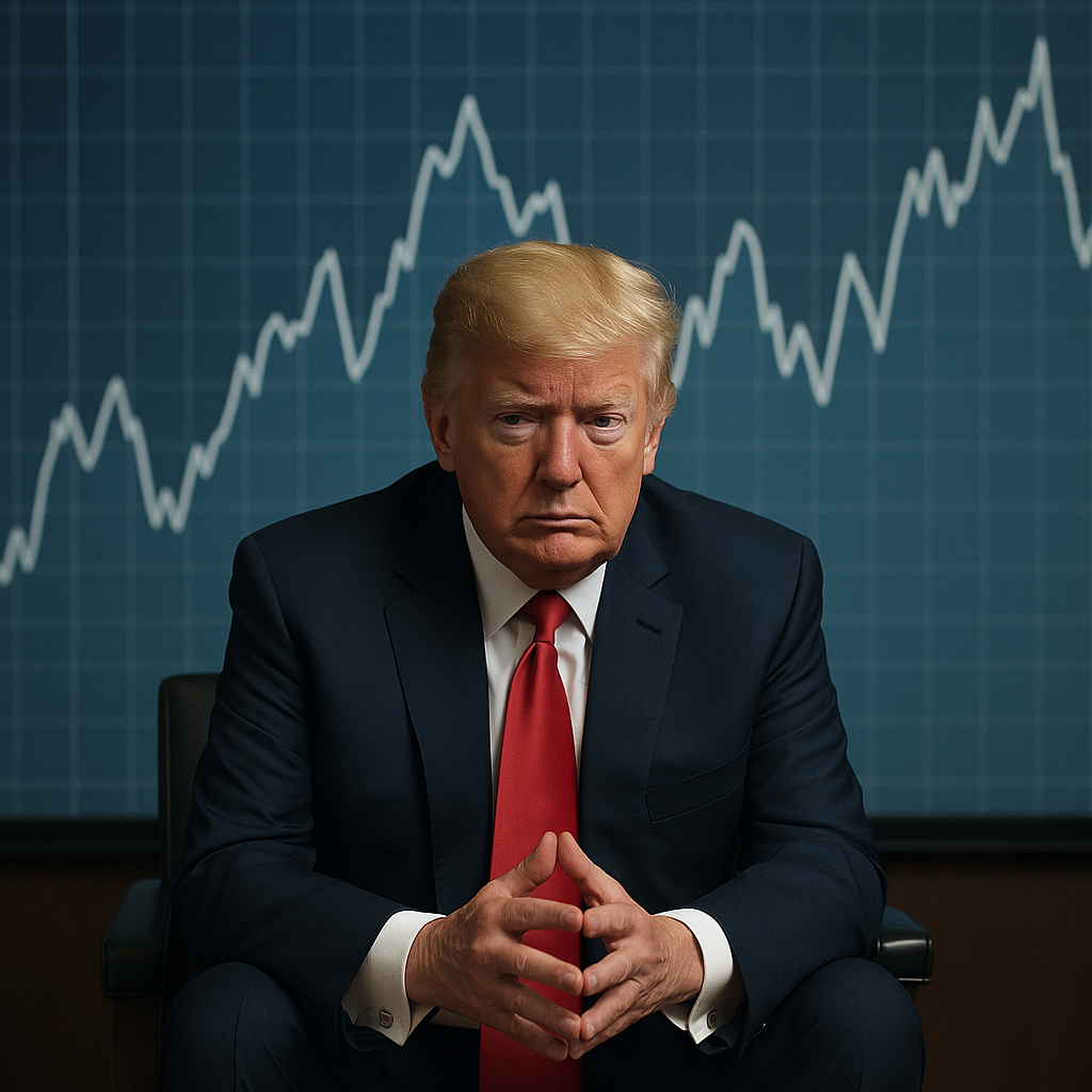 Donald Trump avec en fond un graphique boursier