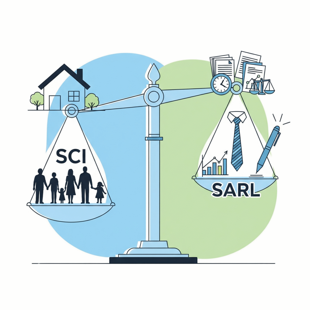 une balance avec d'un coté une SCI et de l'autre une SARL