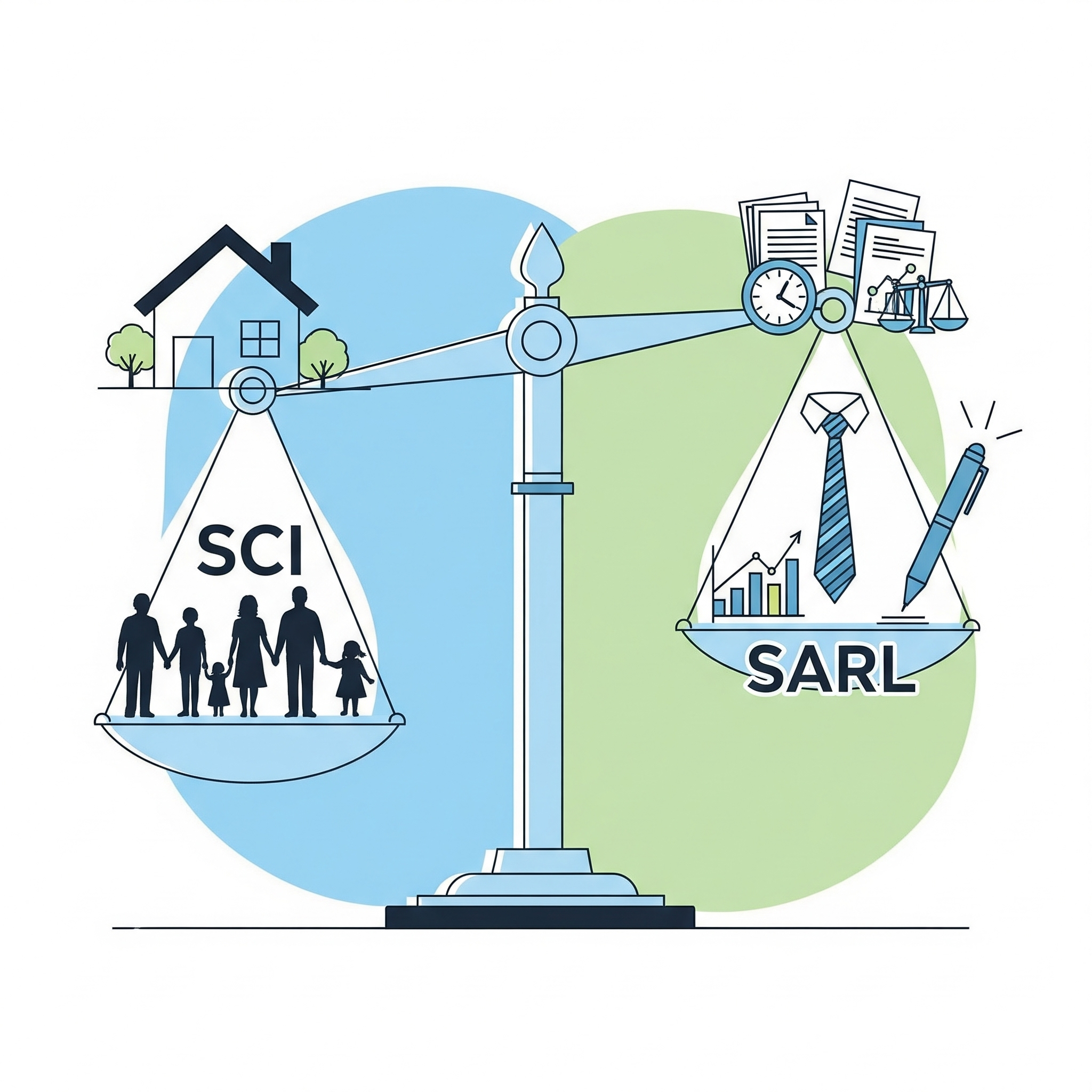 une balance avec d'un coté une SCI et de l'autre une SARL