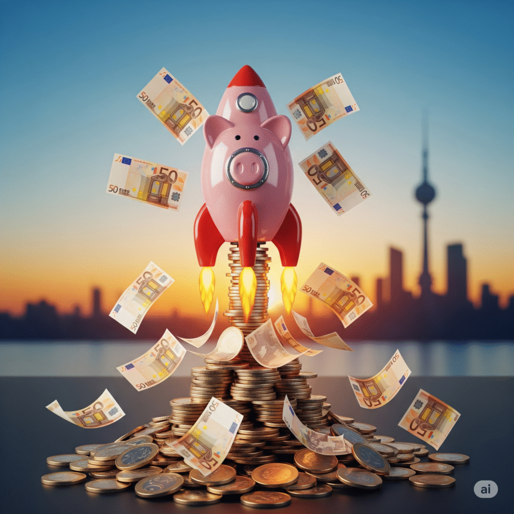 Image d'une fusée qui décolle laissant une trainée de billet