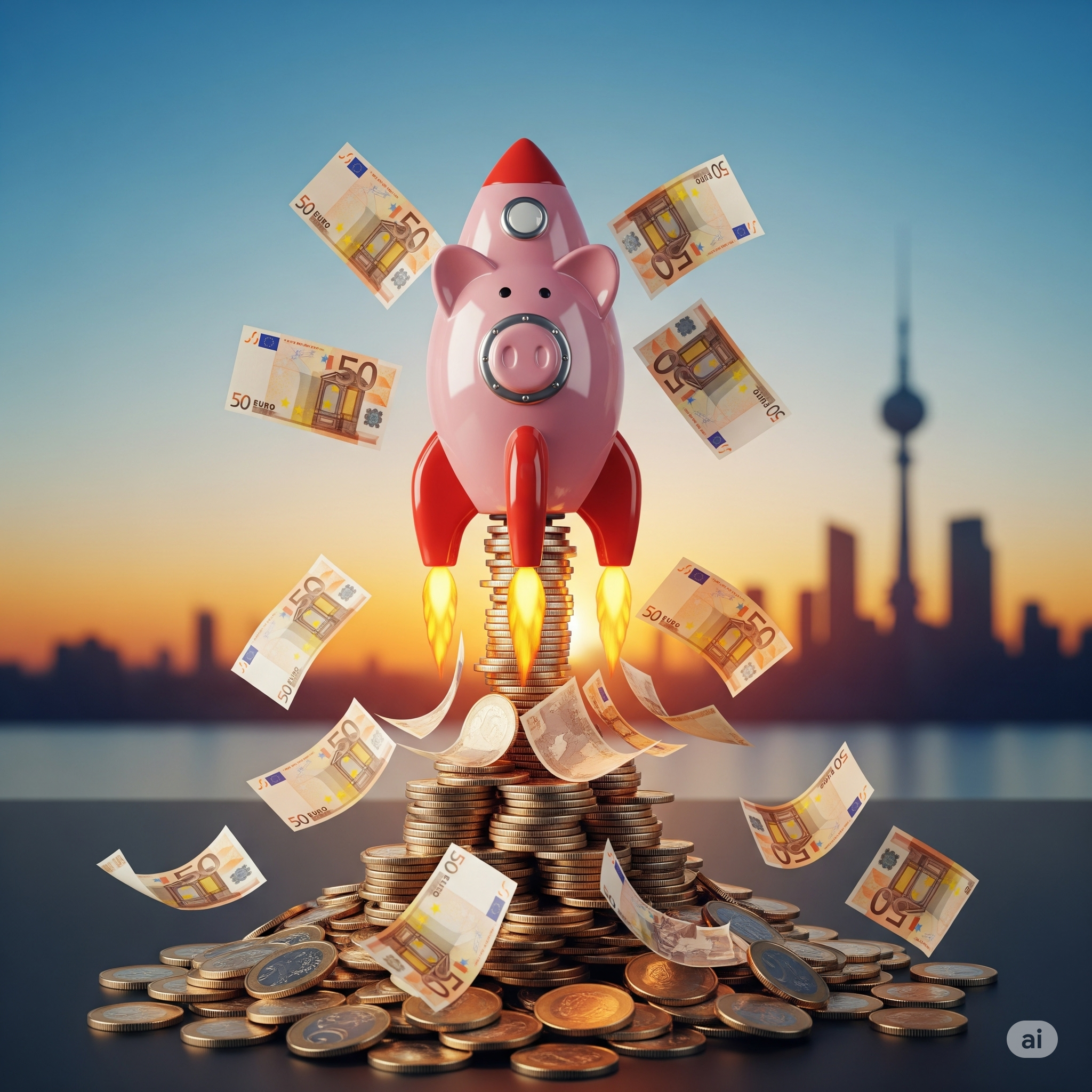 Image d'une fusée qui décolle laissant une trainée de billet